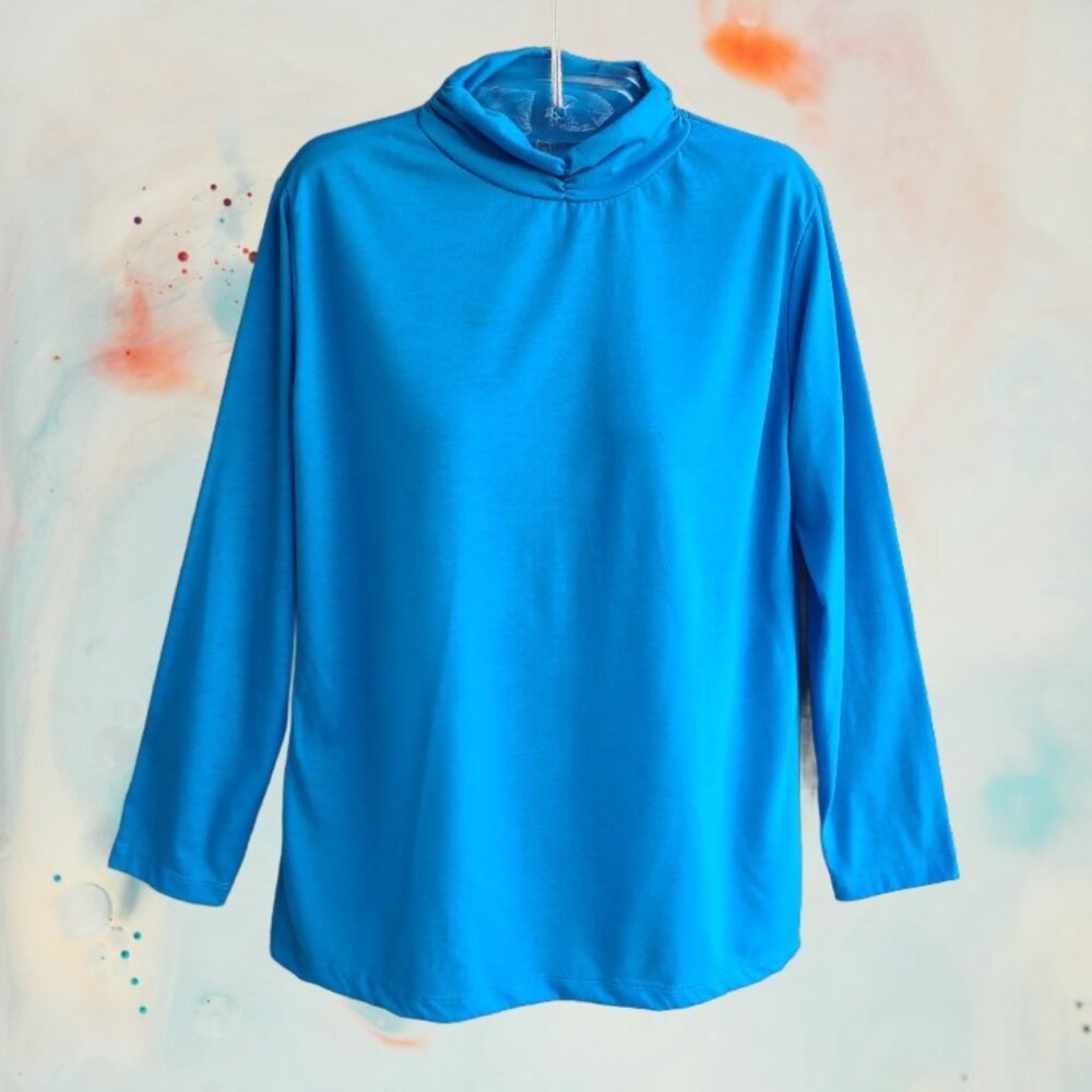 O & M Womens Top Pullover Mock Neck Long Sleeves Bright Blue Size M